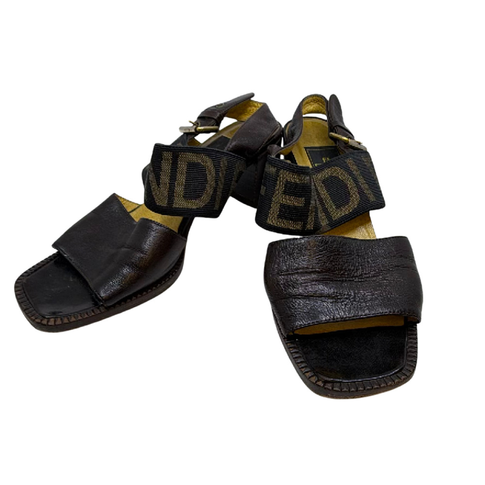 Fendi Slingback Block Heel Brown Zucca Canvas Leather 36 San